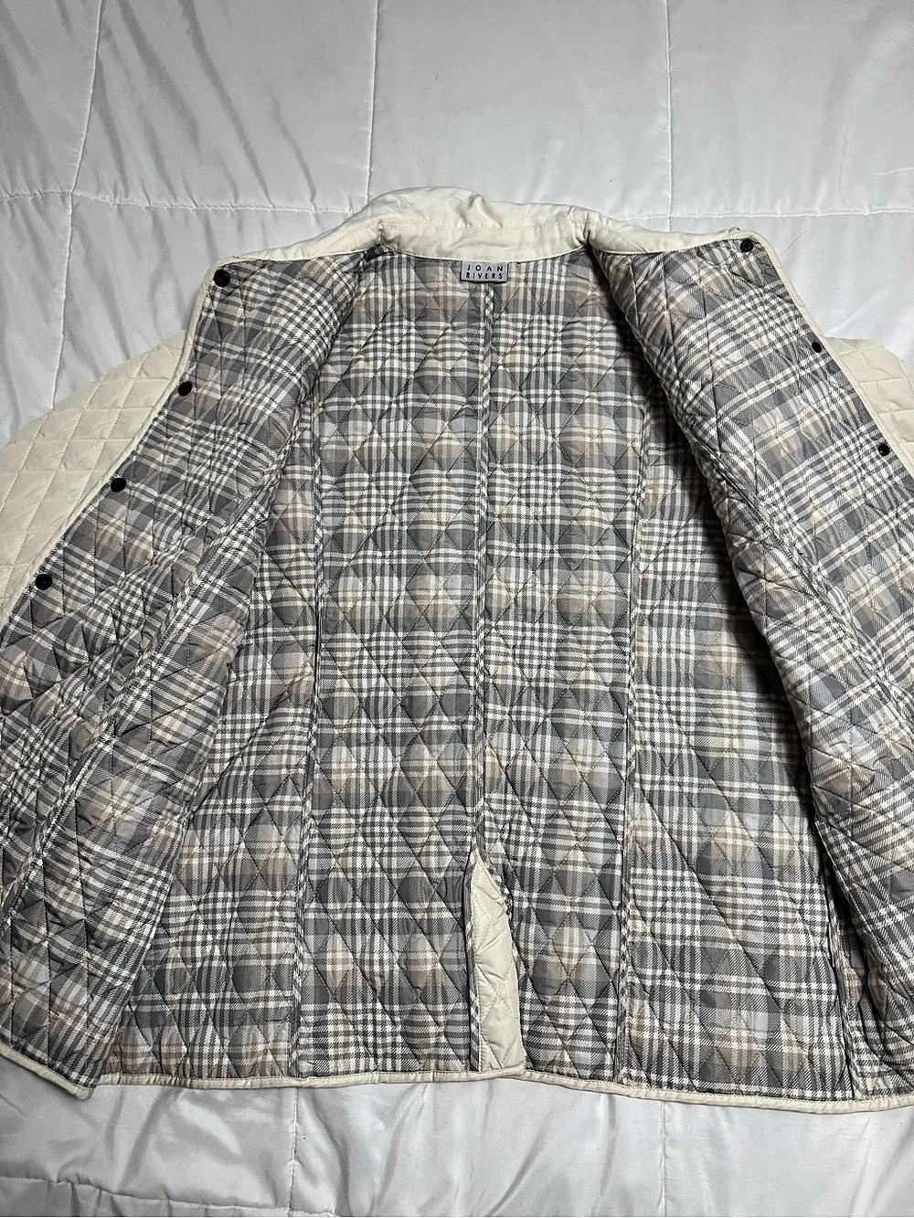Joan Rivers Quilted Barn Coat with Plaid Lining in Cream - Picture 4 of 7